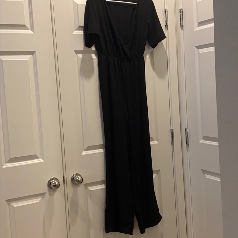 Deep V wide leg pant jumpsuit